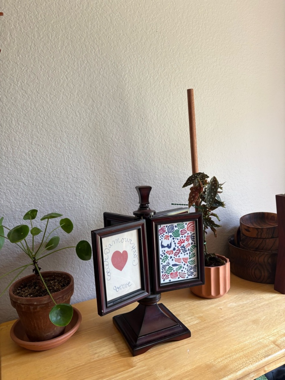 Bombay Rotating Photo Frame Carousel in Dark Mahogany and Black Accents